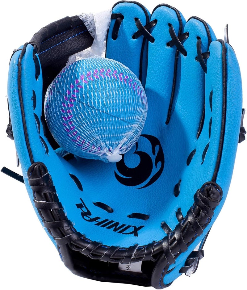 PHINIX 10" Baseball Glove Tee Ball Mitts and Foam Ball for Kids Beginner Play Training Right Hand Throw Blue - Image 2